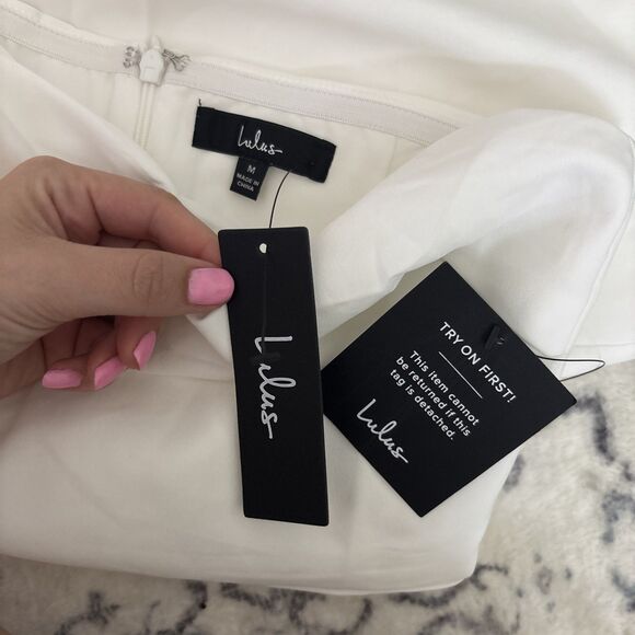 Lulus Festive Occasion White Ruched Strapless Bodycon Mini Dress Size Medium NWT - Picture 5 of 9